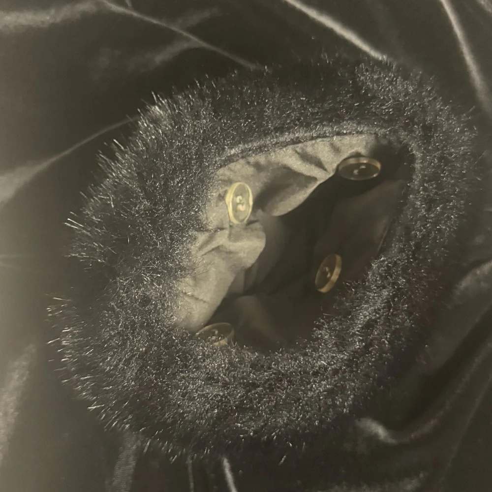 Vintage Joseph Ribkoff Black Velvet Faux Fur Cuffs Rhinestone Accent Gown Large - Picture 9 of 15